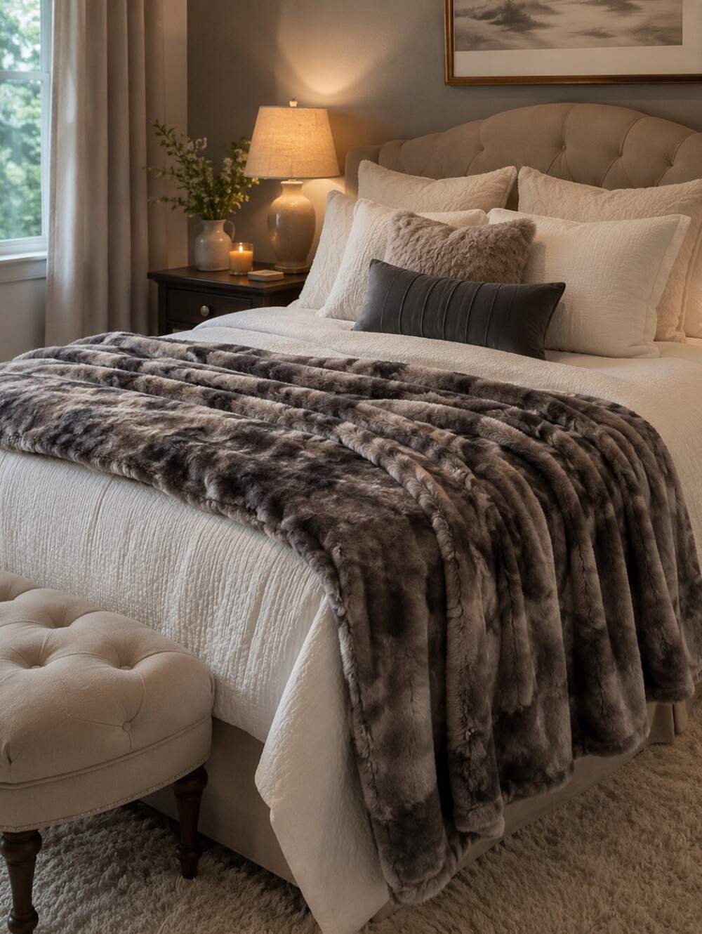 Luxury Faux Fur Throw Blanket in Charcoal Gray 50x60